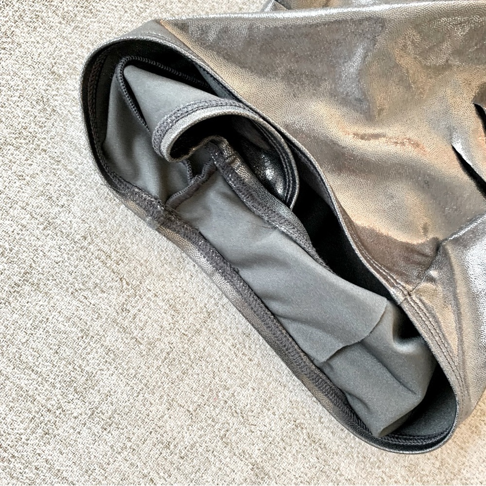 NWOT Sexy Silver Metallic Foil Shredded Cut-Out One-Piece One-Shoulder Swimsuit - Picture 9 of 11